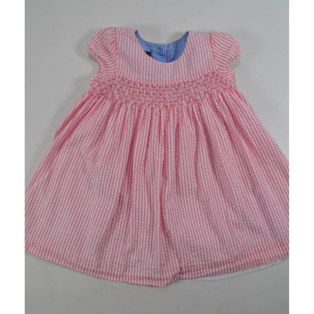 Tommy Hilfiger Vintage‎ Girls Dress Seersucker Pink Striped Size 12-18 Months
